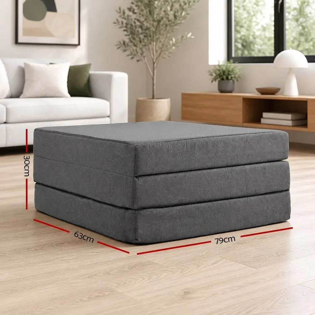Foldable Foam Mattress Chair Single Bed Medium Firmness Grey Removable Washable Cover