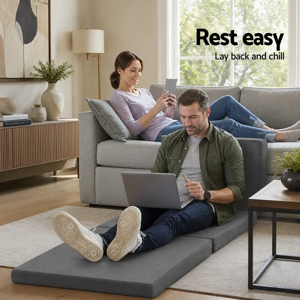 Foldable Foam Mattress Chair Single Bed Medium Firmness Grey Removable Washable Cover