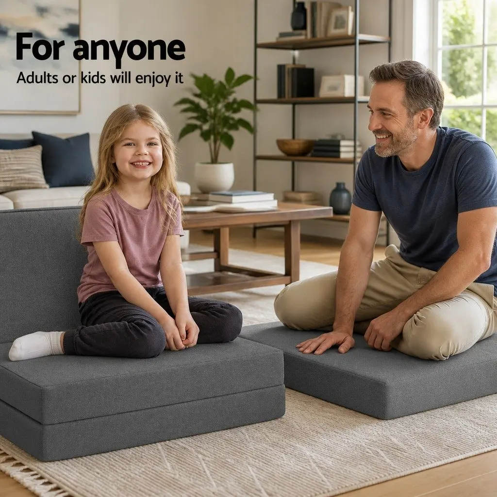 Foldable Foam Mattress Chair Single Bed Medium Firmness Grey Removable Washable Cover