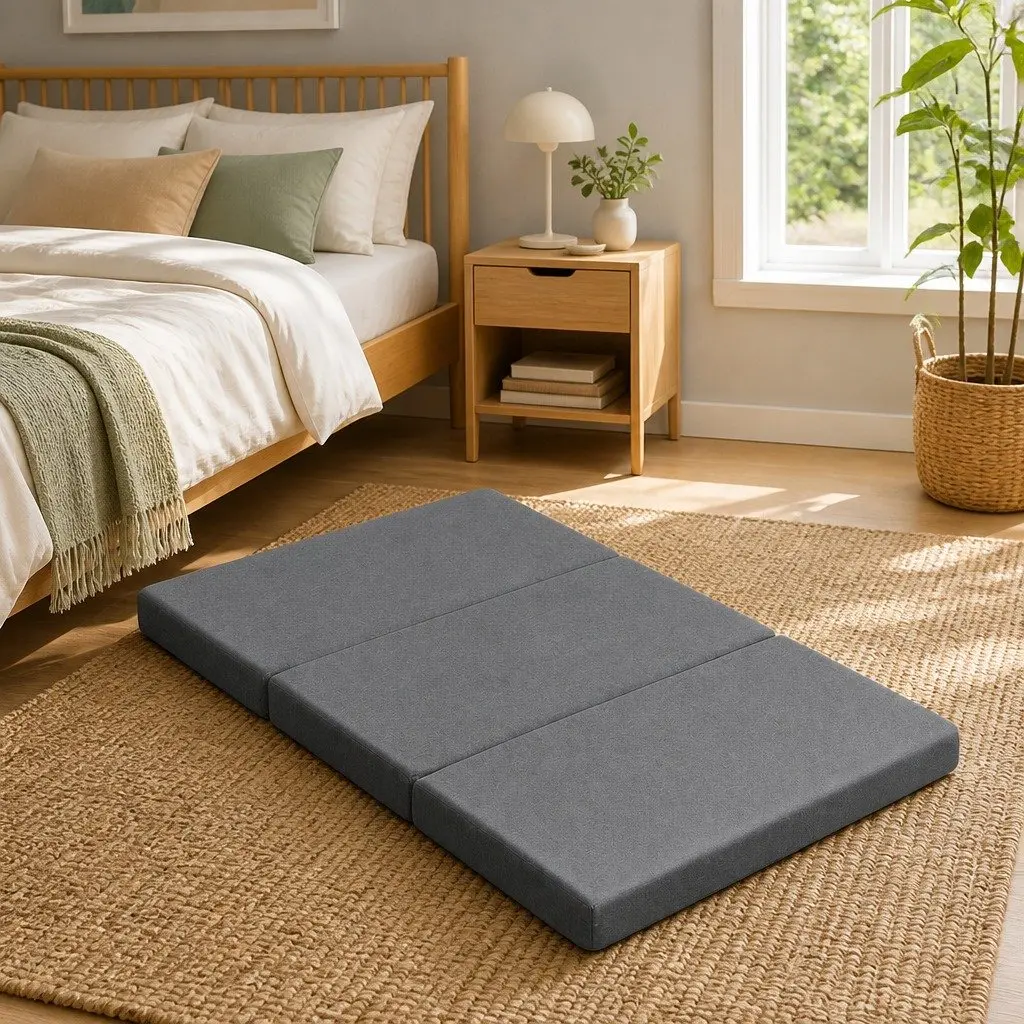 Foldable Foam Mattress Dual Function Sofa Bed Medium Firmness Dark Grey