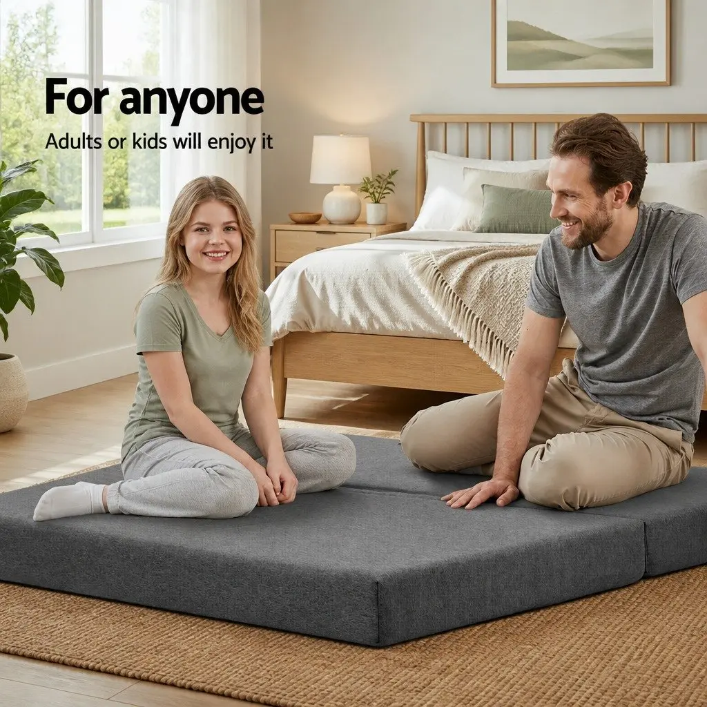 Foldable Foam Mattress Dual Function Sofa Bed Medium Firmness Dark Grey