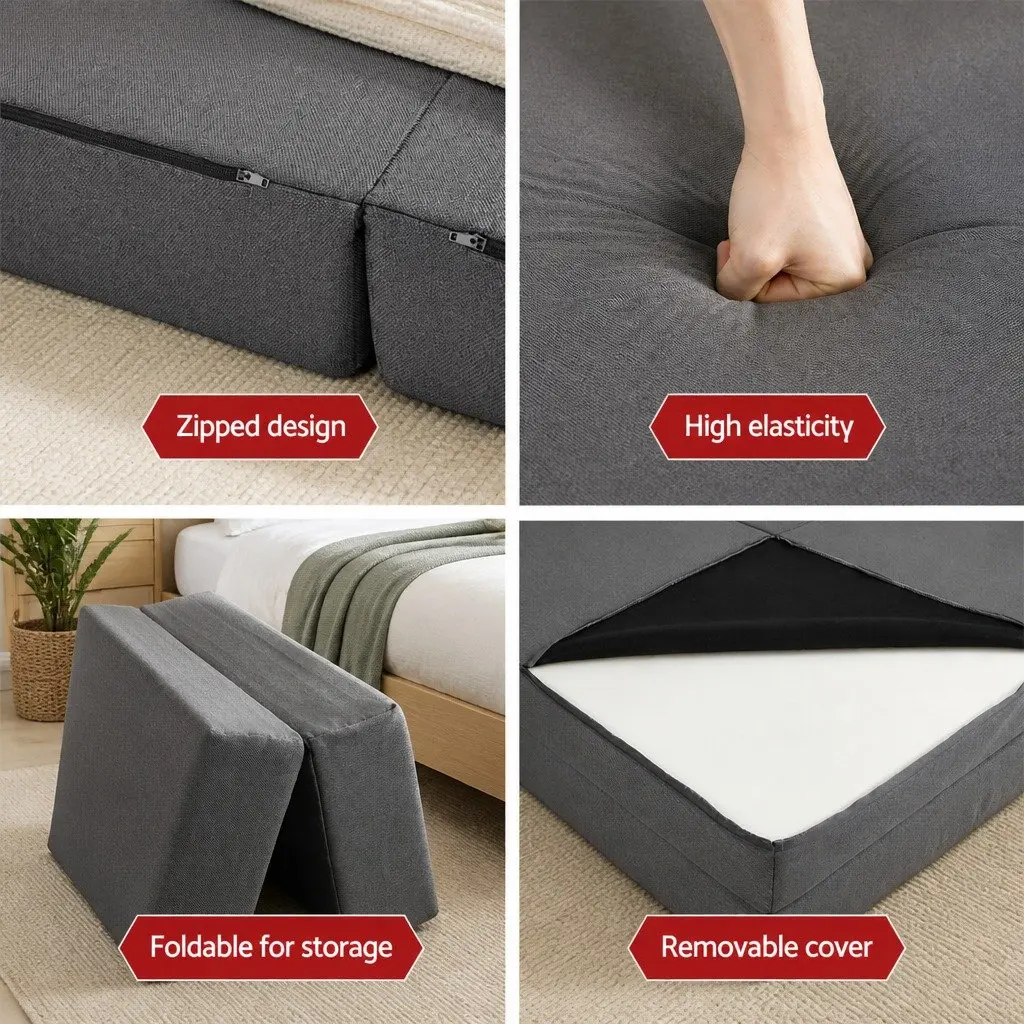 Foldable Foam Mattress Dual Function Sofa Bed Medium Firmness Dark Grey