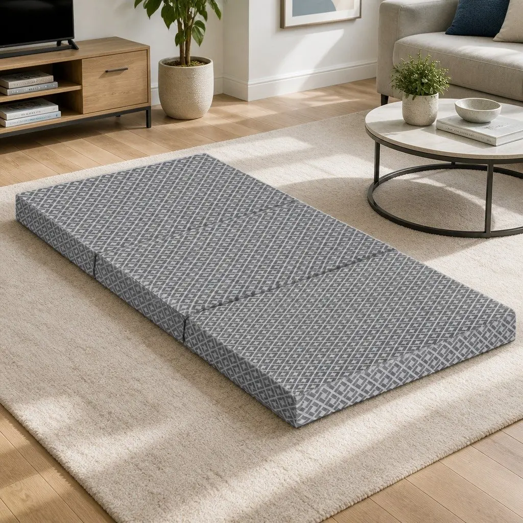Foldable Memory Foam Mattress Single Trifold Sofa Bed Camping Guest Chair Grey