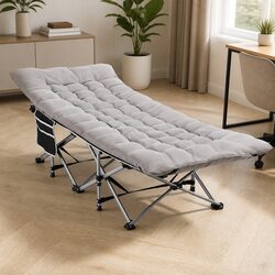 Folding Bed with Mattress Heavy Duty Portable Sleeping Solution Grey 185cm