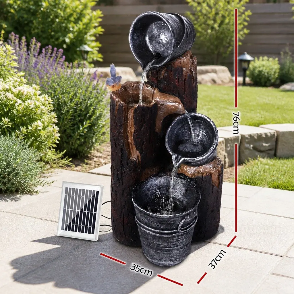 Solar Water Feature Cascading Fountain 3-Tier Bucket Design LED Light Garden