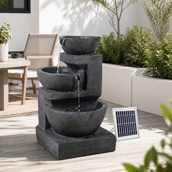 Solar Water Fountain 3-Tier Cascading Bowl LED Lights 60CM Blue Outdoor Garden