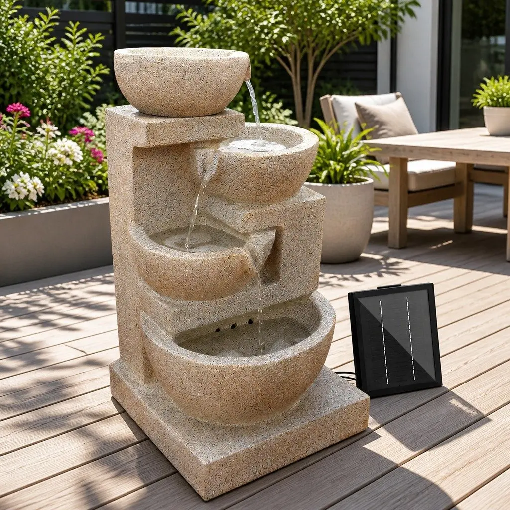 Solar Water Fountain 4-Tier Cascading LED Feature 72CM Height Sand Garden Decor
