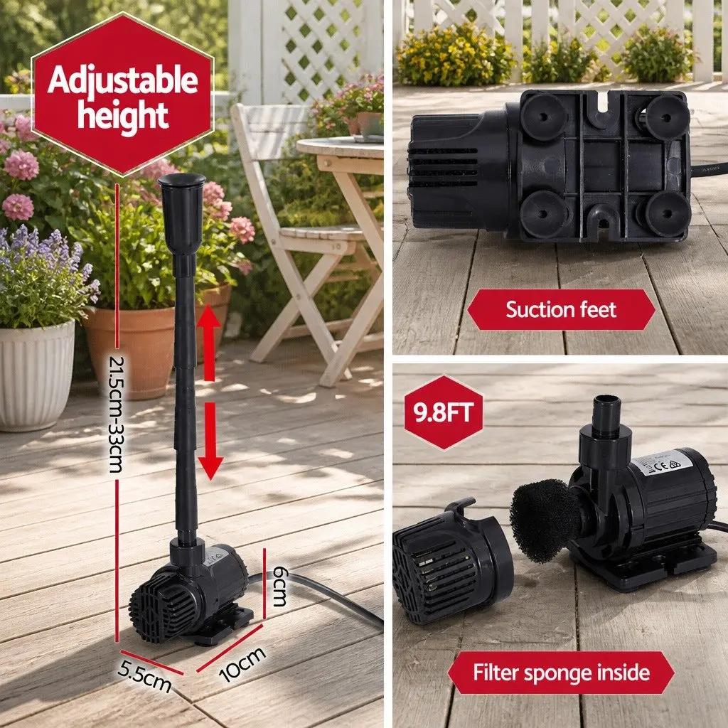 Solar Pond Pump Submersible Fountain Kit 9.8FT Adjustable Water Projection Black
