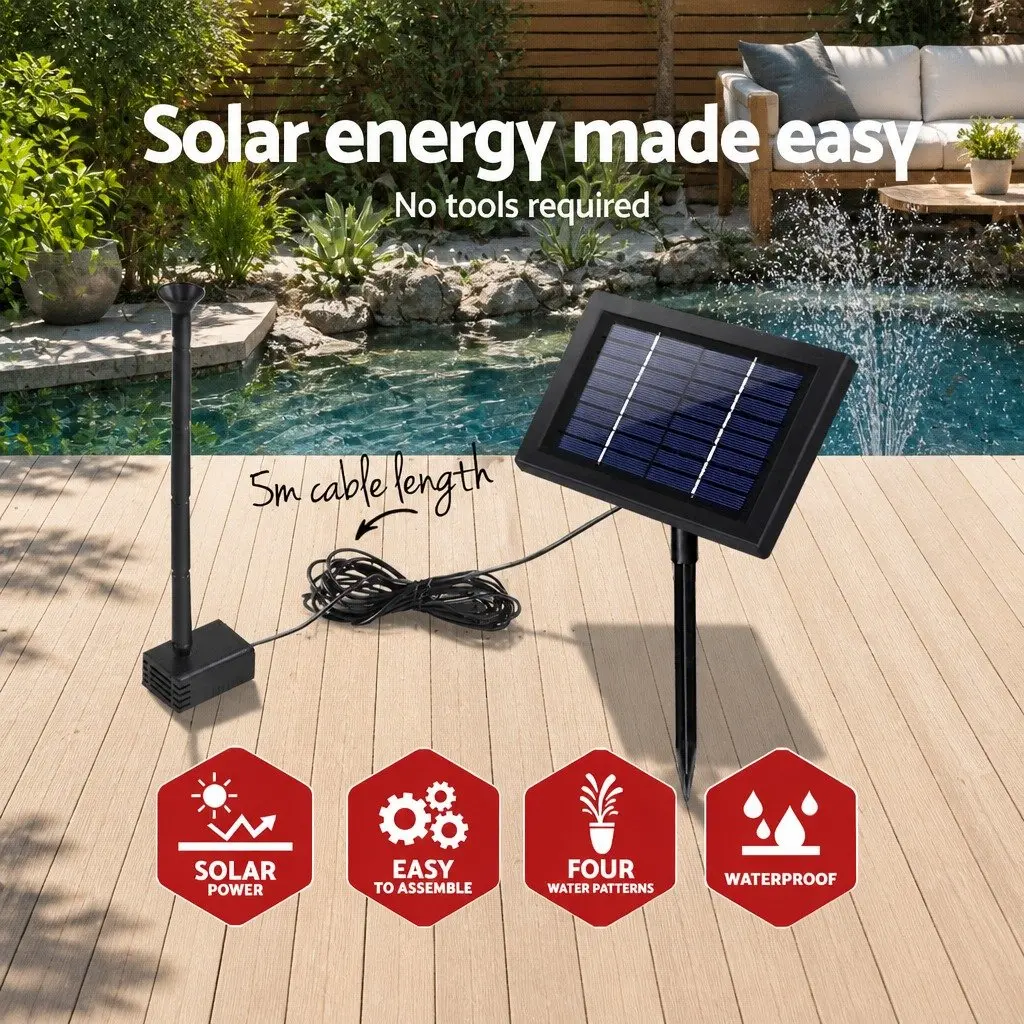 Solar Pond Pump Submersible Water Fountain Kit 4FT Black Outdoor Water Feature