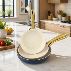 Frying Pan 3 Piece Set Ceramic Non-Stick Cookware Multi Colour Kitchen Skillet