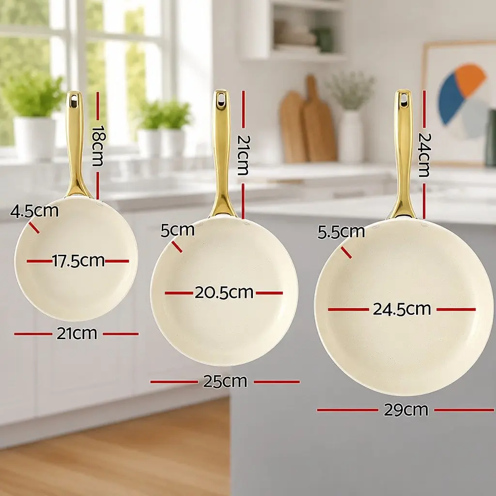 Frying Pan Set 3 Piece Ceramic Non-Stick Cookware Multi Colour