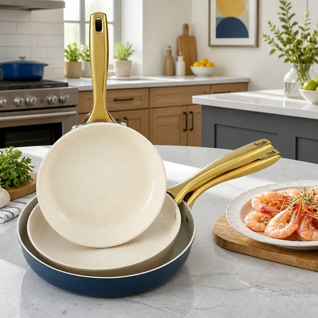 Frying Pan Set 3 Piece Ceramic Non-Stick Cookware Multi Colour