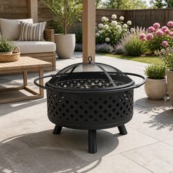2-in-1 Fire Pit BBQ Grill 76cm Outdoor Heating Fireplace Garden Patio Charcoal