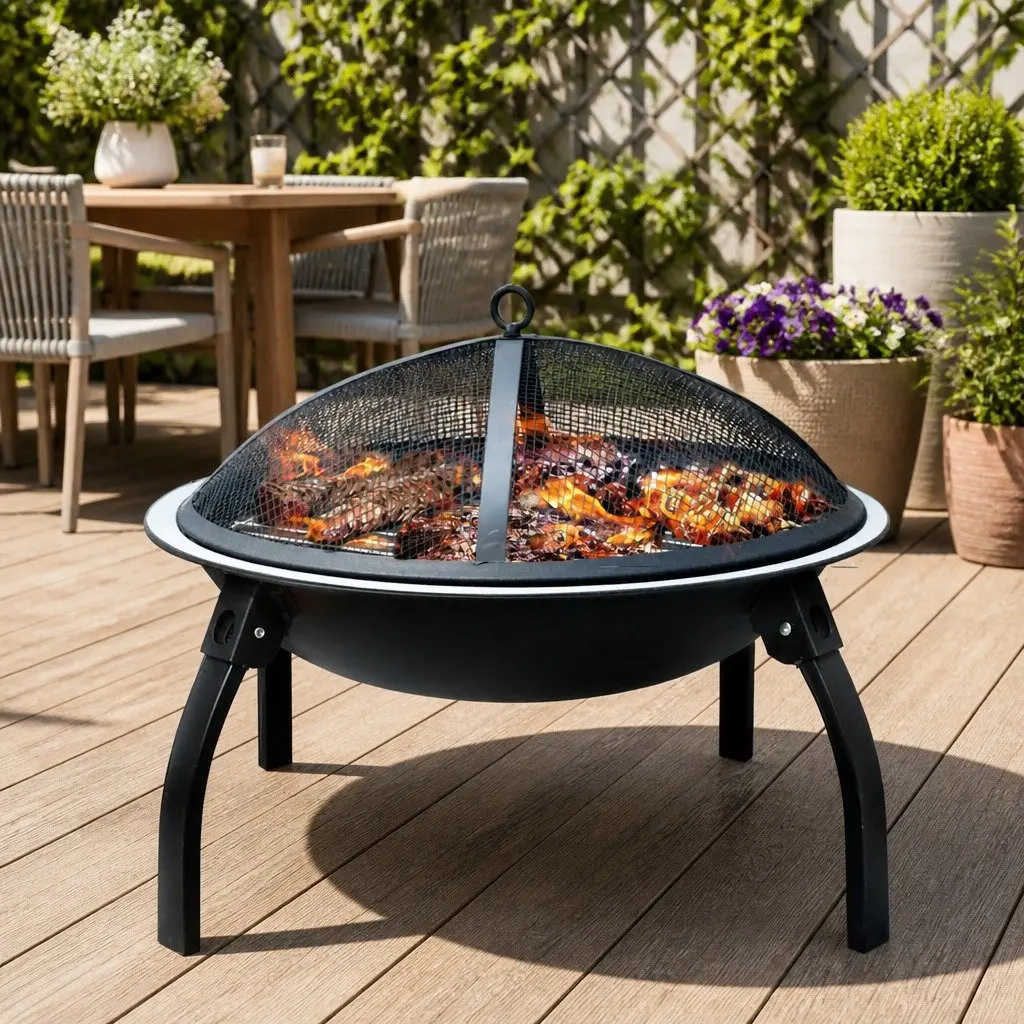 Fire Pit BBQ Charcoal Smoker 22" Portable Outdoor Camping Patio Fireplace