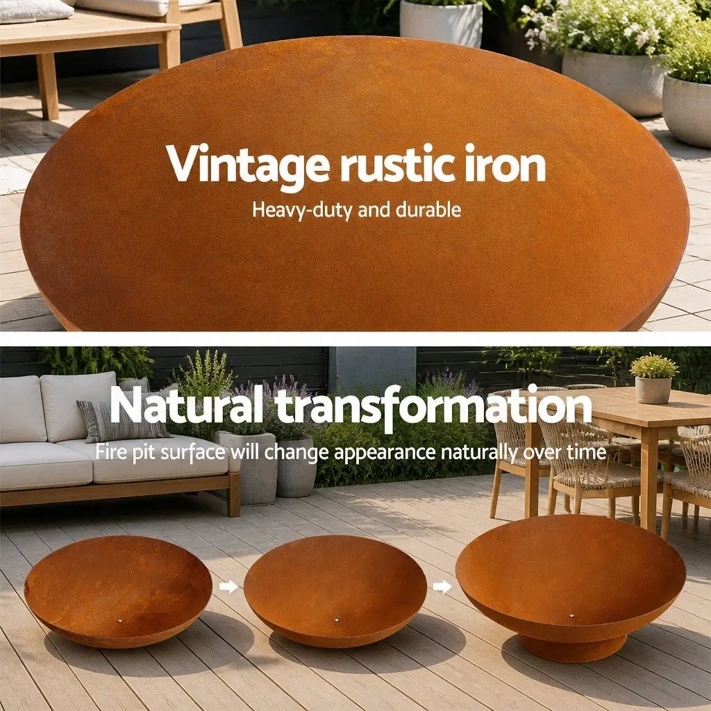 Fire Pit Iron Bowl 80cm Outdoor Fireplace Extra Deep Rust Natural