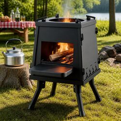 Portable Wood Burning Fire Pit BBQ Stove Cast Iron Camping Outdoor Cooking
