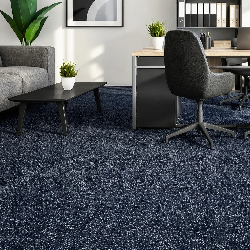 Carpet Tiles Heavy Duty Commercial 50cm Blue Self-Adhesive 4mm Thickness