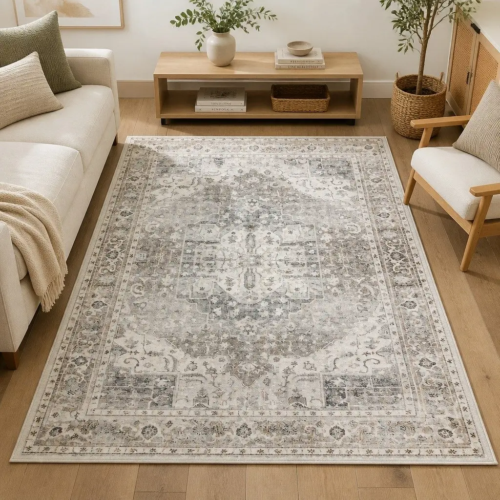 Large Area Rug Machine Washable Anti-slip 200x290cm Distressed Pattern Velvet