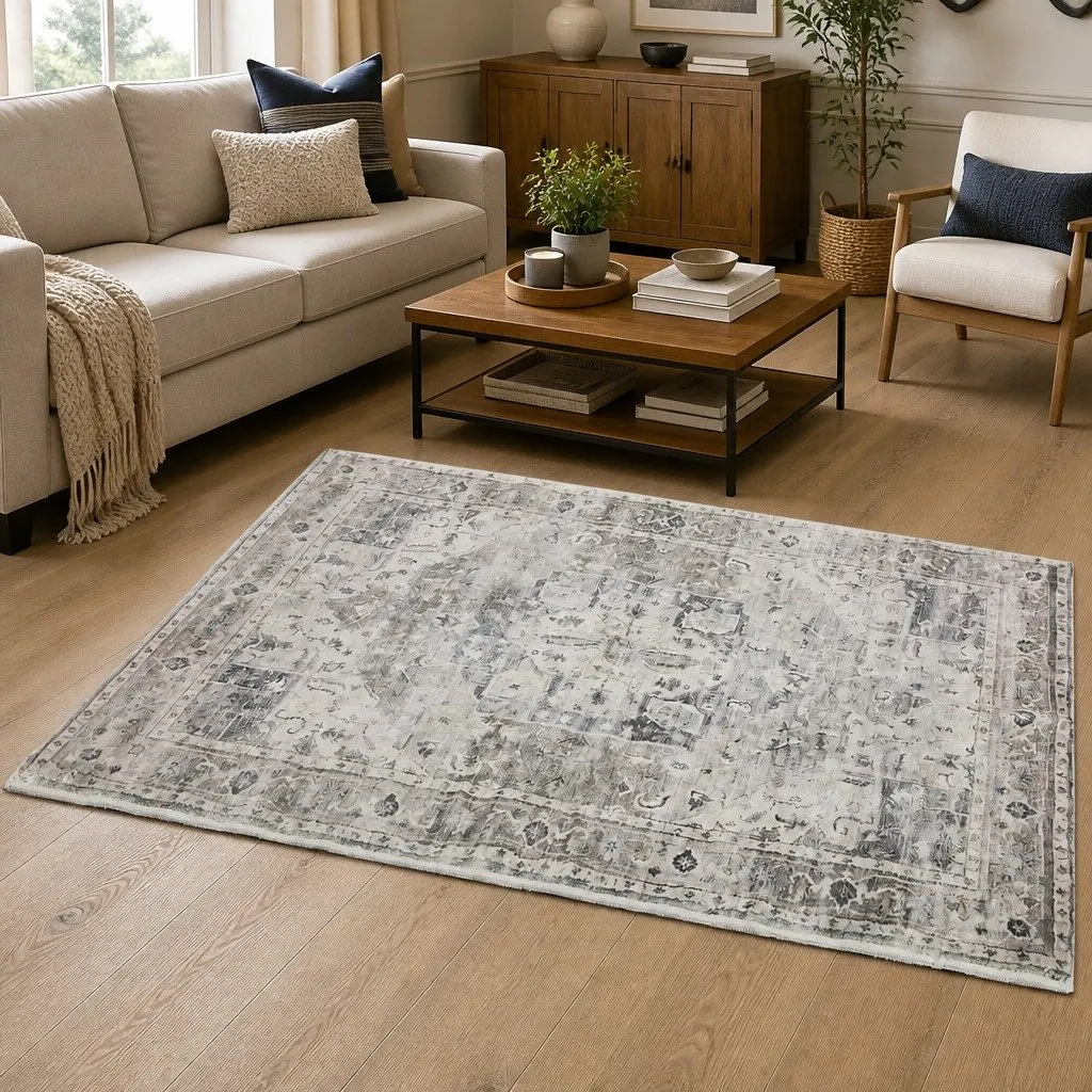 Large Area Rug Machine Washable Anti-slip 200x290cm Distressed Pattern Velvet