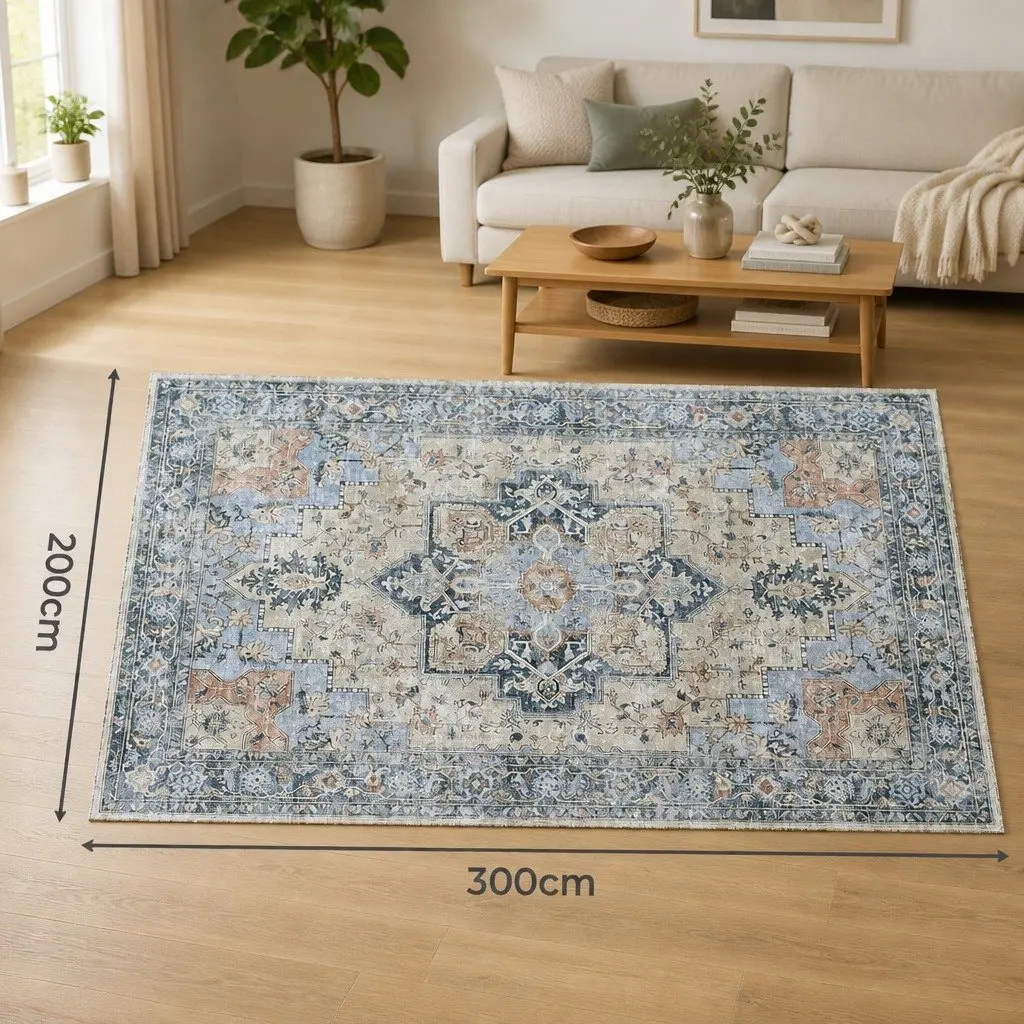 Vintage Area Rug Washable Floor Mat Polyester Living Room Bedroom Carpet Non