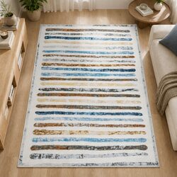 Floor Rug Short Pile Washable Carpet Soft Plush Non Slip Stripe 160x120cm