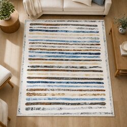Floor Rug Short Pile Washable Carpet Soft Plush Non Slip Stripe 200x230cm