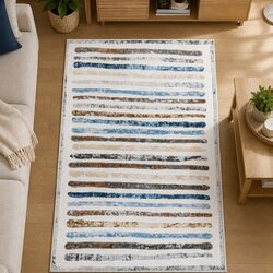 Floor Rug Short Pile Washable Carpet Soft Plush Non Slip Stripe 80x120cm