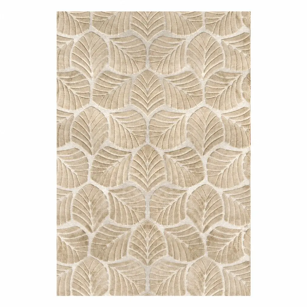 Rug Soft Plush Embossed Leaf Pattern Rectangle 200cm x 290cm Gold