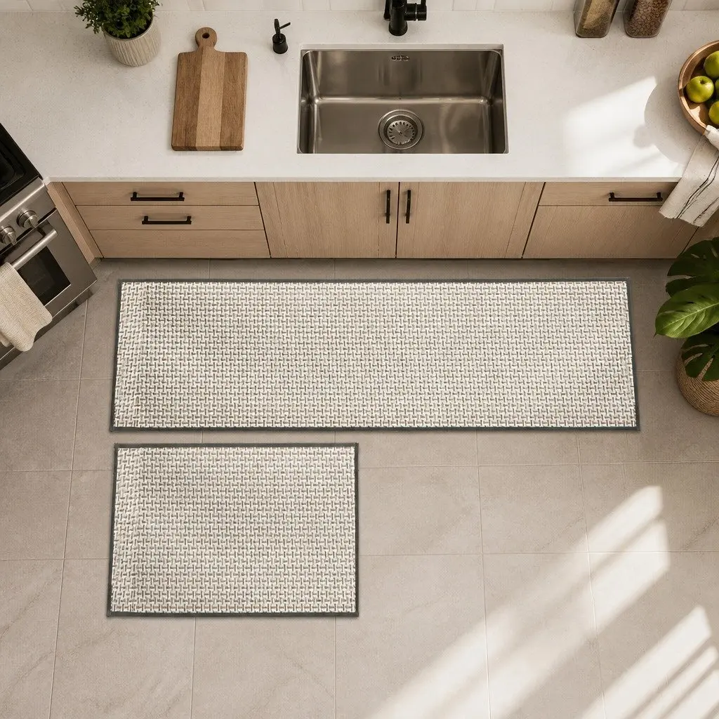 Non-Slip Kitchen Rug Set 2PCS Woven Absorbent Mat Grey