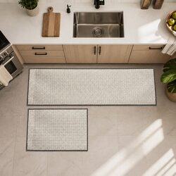 Kitchen Rug 2PCS Woven Non Slip Absorbent Mat Floor Protection Grey