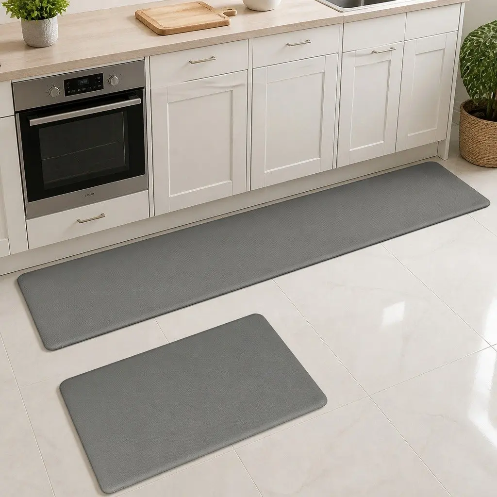 Kitchen Mat Non Slip Anti Fatigue 10mm Thick Grey Soft Rug 2 Piece Set
