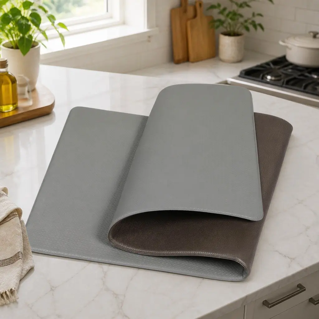 Kitchen Mat Non Slip Anti Fatigue 10mm Thick Grey Soft Rug 2 Piece Set