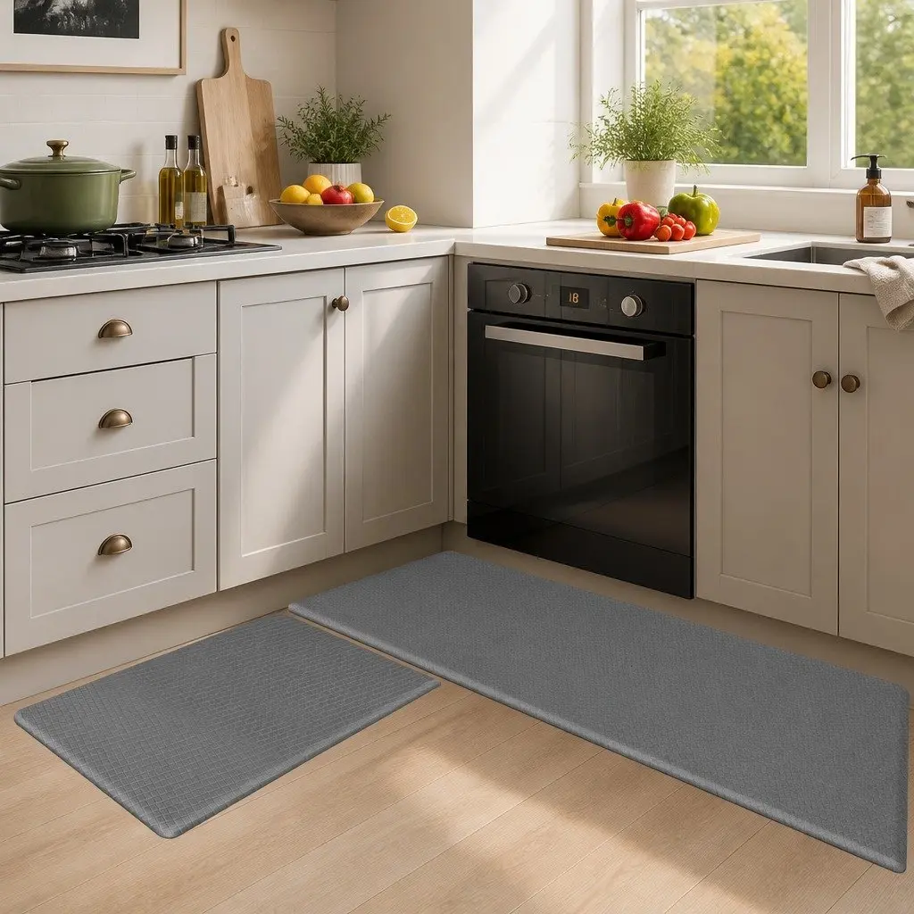 Kitchen Mat Non Slip Anti Fatigue 10mm Thick Grey Soft Rug 2 Piece Set