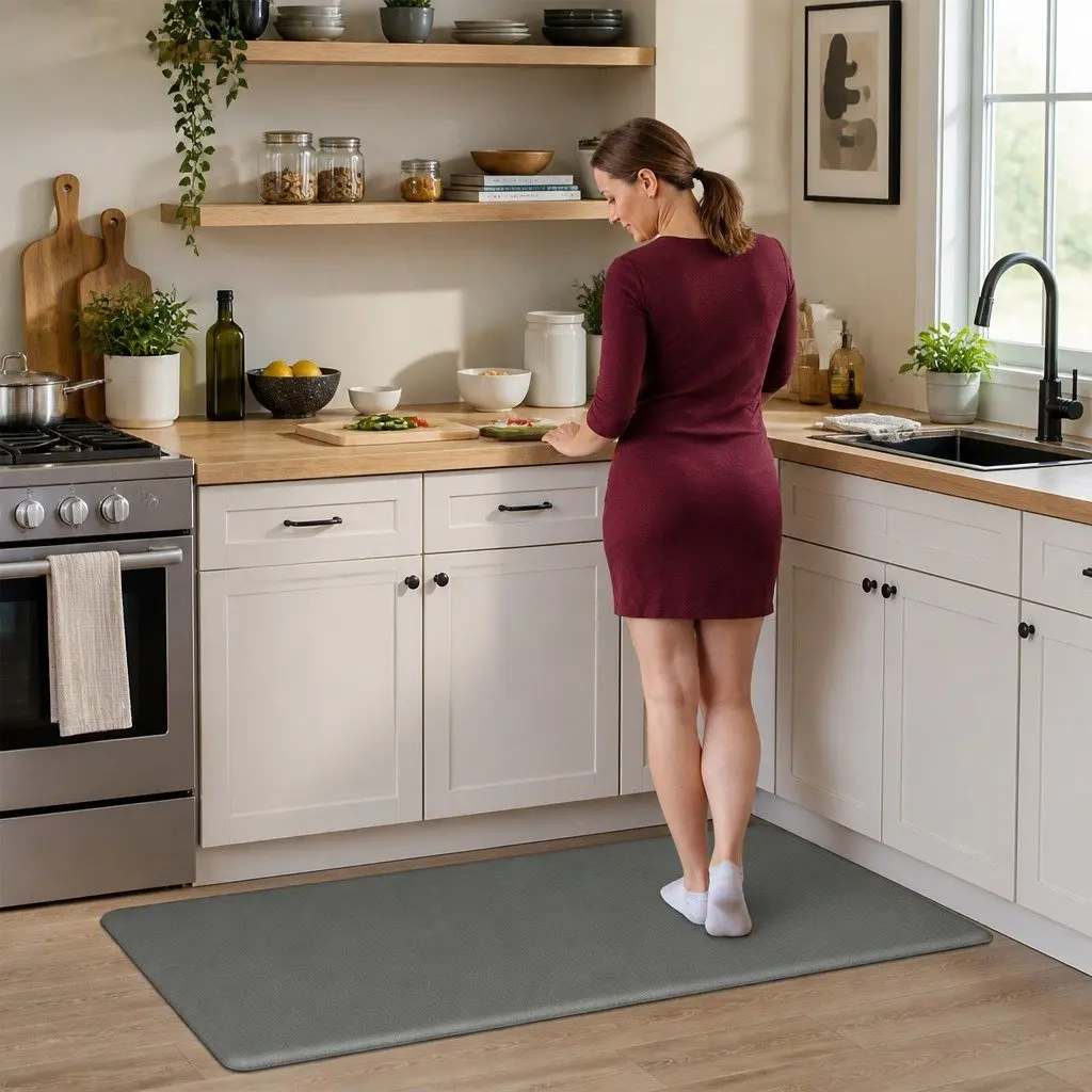 Kitchen Mat Non Slip Anti Fatigue 10mm Thick Grey Soft Rug 2 Piece Set