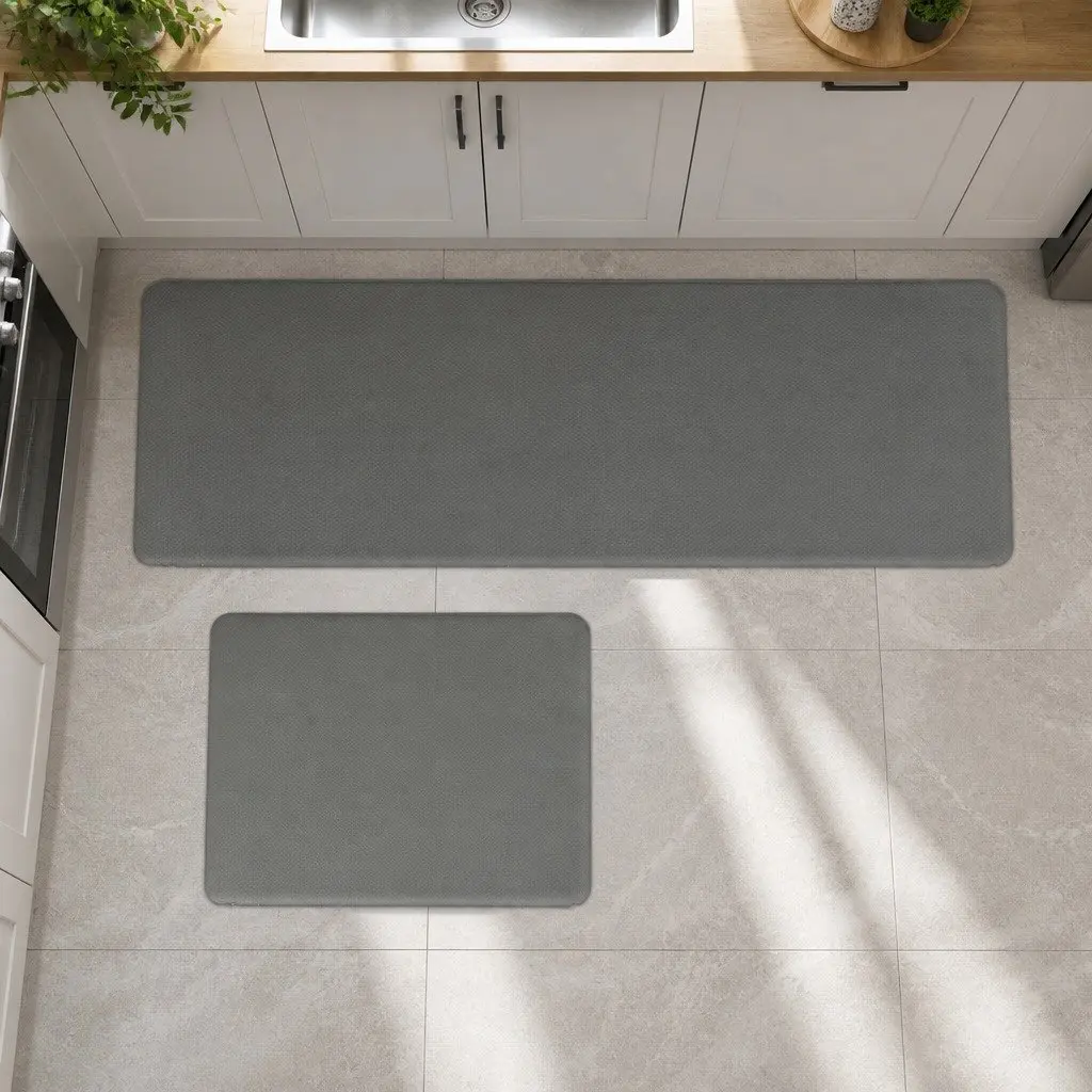 Kitchen Mat Non Slip Anti Fatigue 10mm Thick Grey Soft Rug 2 Piece Set