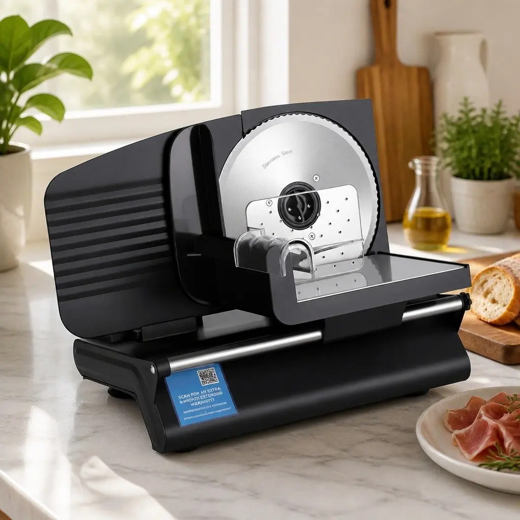 Meat Slicer Adjustable Thickness 0-15mm 200W Power Stainless Steel Black