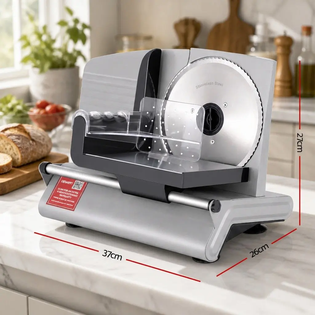 Meat Slicer 200W Power Adjustable Thickness 0-15mm Stainless Steel Blade Silver