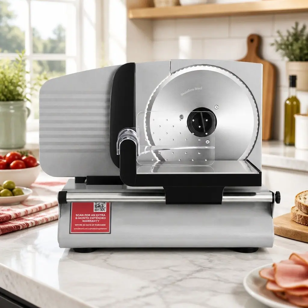 Meat Slicer 200W Power Adjustable Thickness 0-15mm Stainless Steel Blade Silver