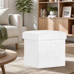 Ottoman Storage Foot Stool Square White Teddy Boucle Bedroom Living Room