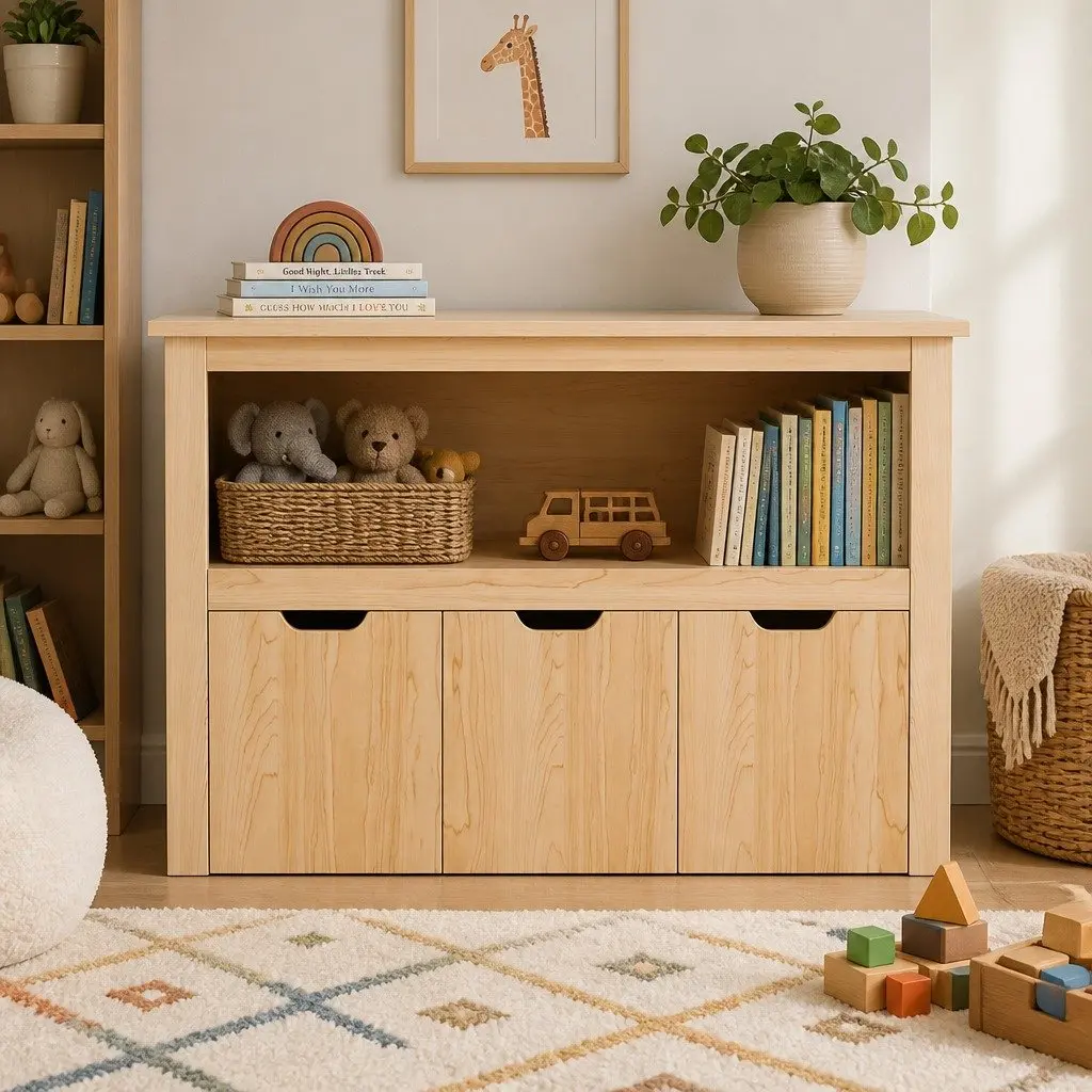 Kids Bookshelf Wooden Bookcase with 3 Drawers Storage for Toys and Books Walnut