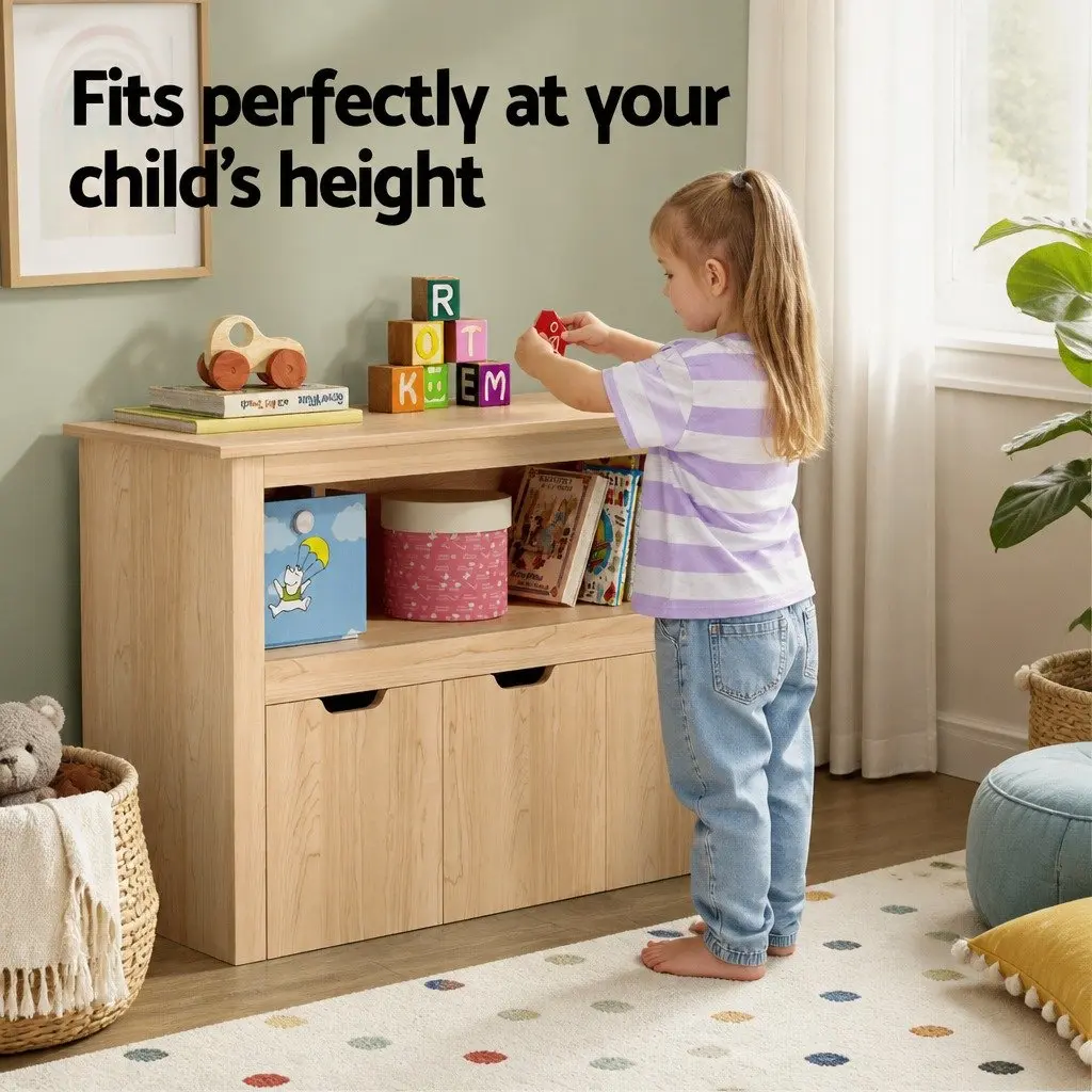 Kids Bookshelf Wooden Bookcase with 3 Drawers Storage for Toys and Books Walnut