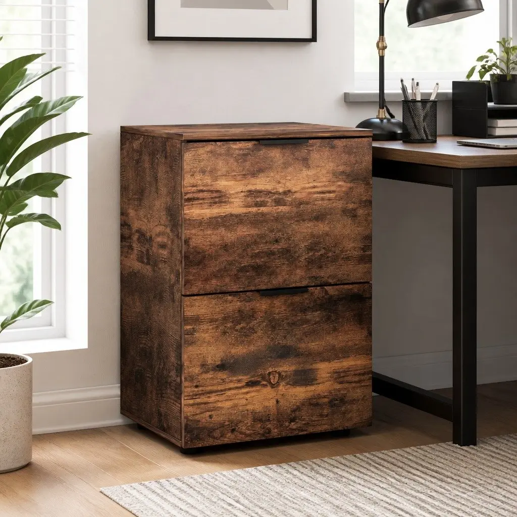 Filing Cabinet 2 Drawer Office Storage Organiser Natural Oak