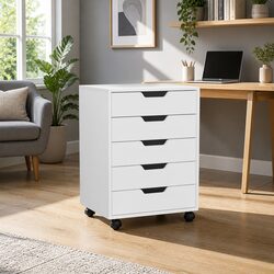 5-Drawer Mobile Filing Cabinet Rolling Storage Chest Organizer Stand White