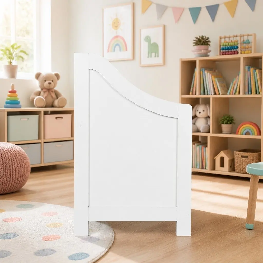 Kids Toy Storage Box Chest Bench Organiser White MDF 2-in-1 Furniture