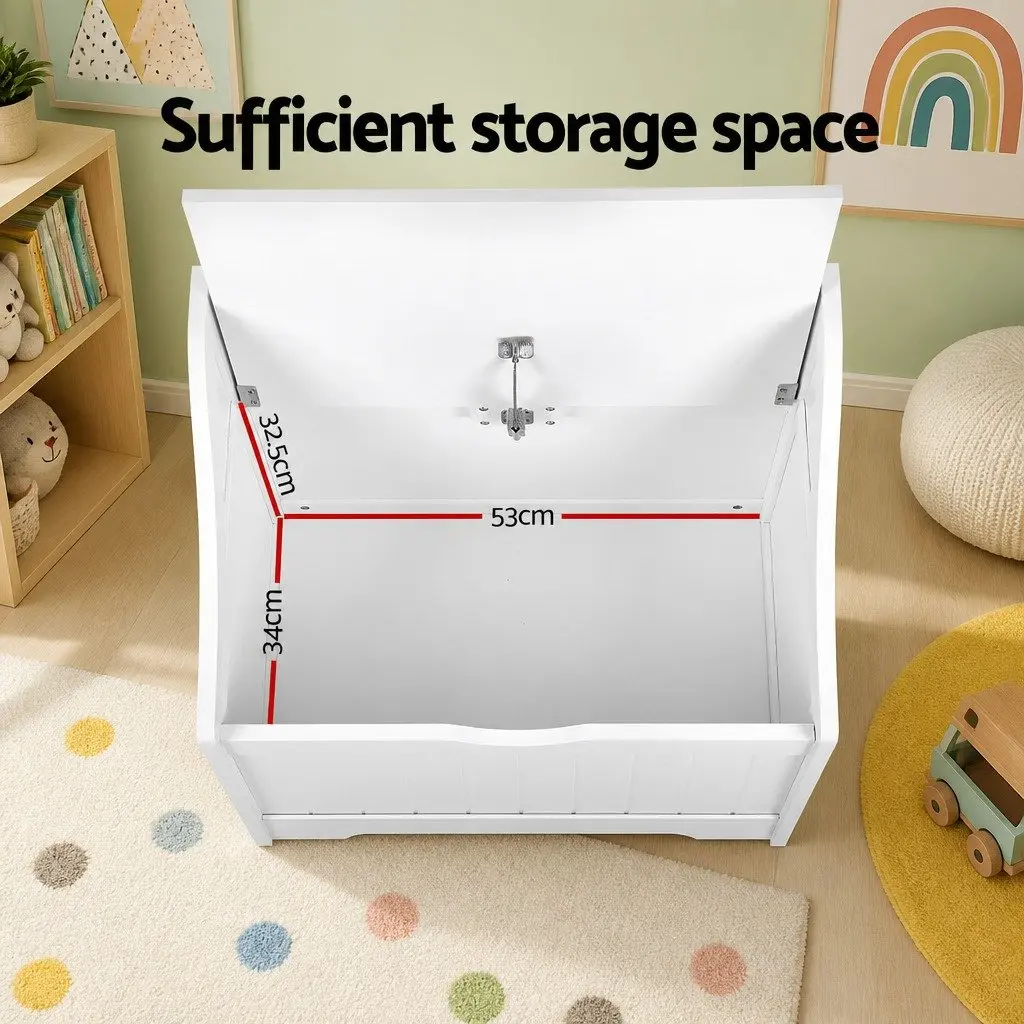 Kids Toy Storage Box Chest Bench Organiser White MDF 2-in-1 Furniture