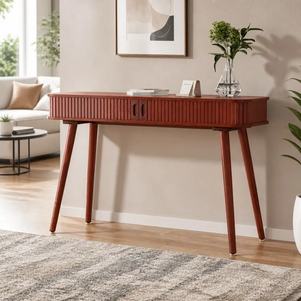 Console Table with Storage Drawers 120CM Walnut Finish for Home Office and Living Room