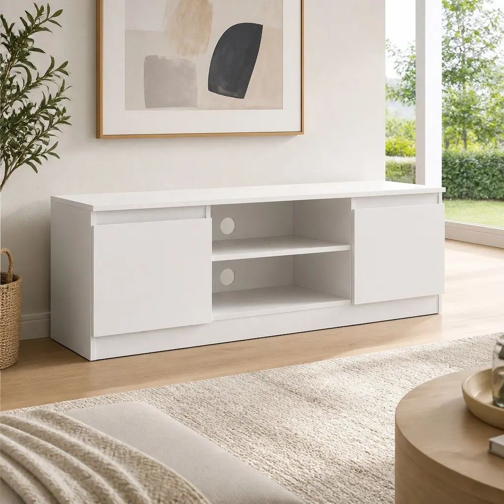 TV Cabinet Entertainment Unit 120cm White Living Room Storage Shelving Display