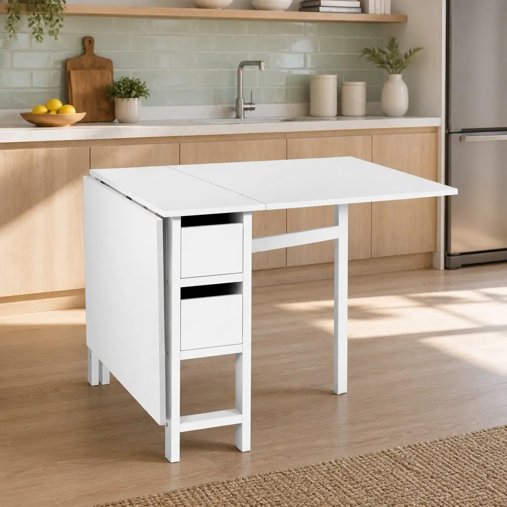 Dining Table Extendable Gateleg White Folding for 4-6 Guests