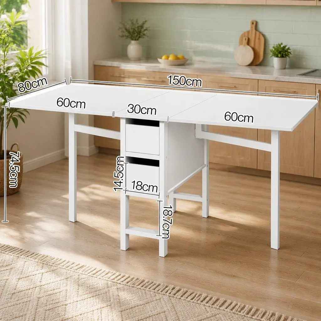 Dining Table Extendable Gateleg White Folding for 4-6 Guests
