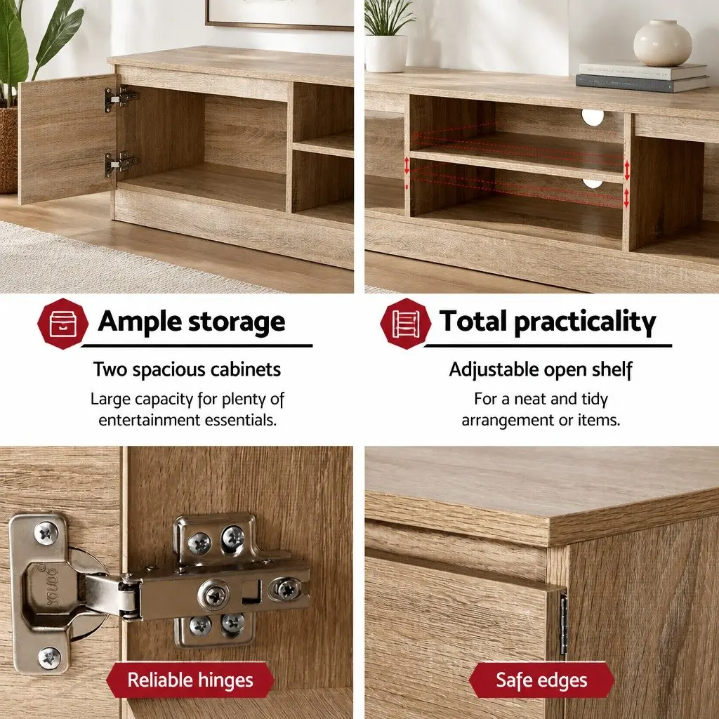 TV Cabinet Entertainment Unit 160cm Open Shelves Storage Wooden Grain Design